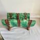 Dish and Asparagus Drainer in Green Barbotine Earthenware