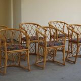 Set of 6 sculptural vintage bamboo dining chairs, modern Danish design, made in the 1960s.