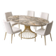 Extendable oval table in ceramic with marble effect and golden central base – Sty