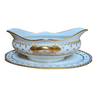 Saucière en porcelaine de Limoges et décor or, signée Dupont Desfontaines