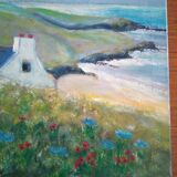 huile sur toile paysage Breton côte marine signé J.Lecigne