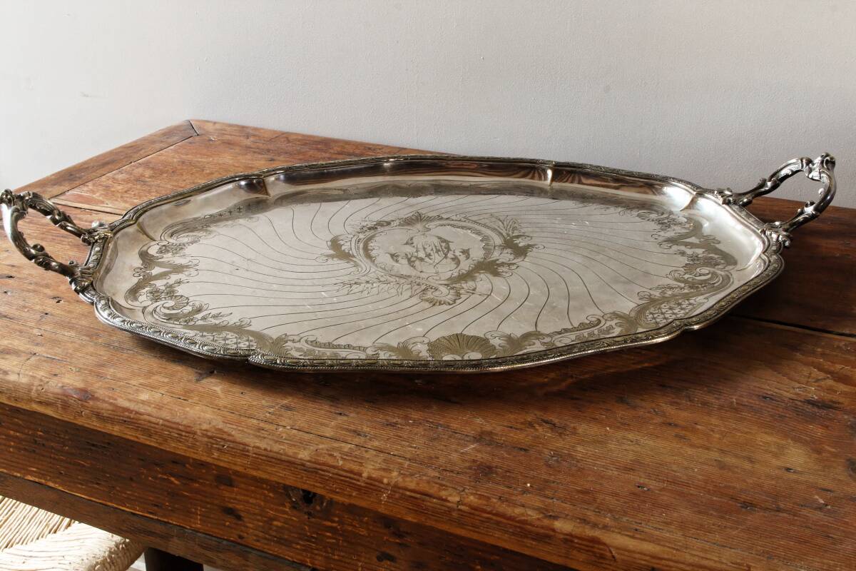 Large silver-plated serving tray, late 19th century.