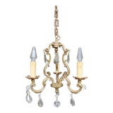 Lustre cage bronze et pampilles 3 branches
