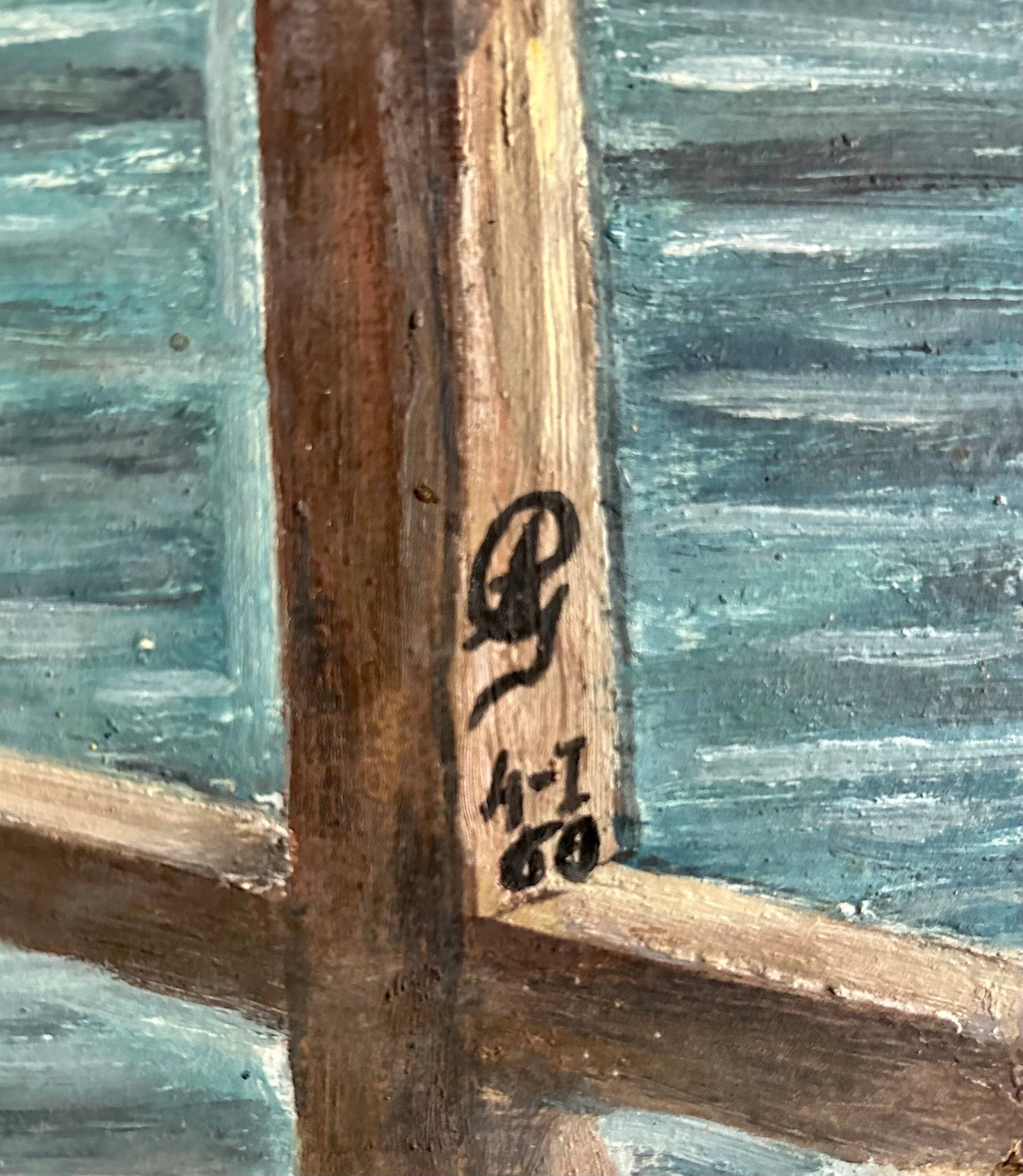 Vintage European Village & River Oil Painting