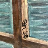 Vintage European Village & River Oil Painting