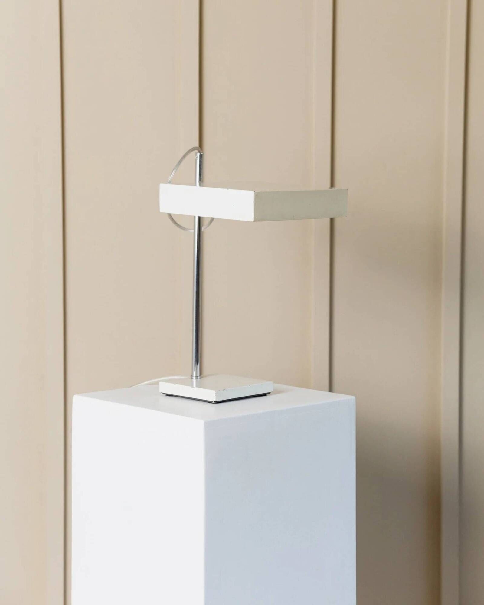 Kaiser Leuchten Table Lamp by Klaus Hempel - white enamelled steel with chrome stem, adjustable mid-century 1960s