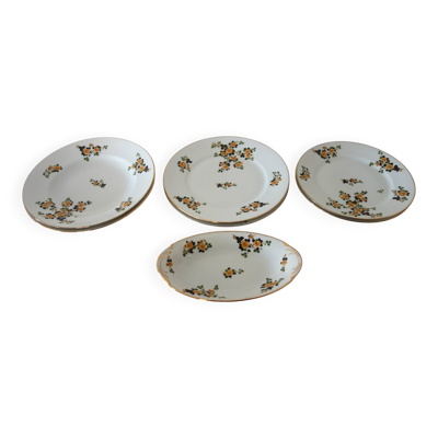 2 assiettes plates, creuses, dessert et ravier Legrand Limoges 1920