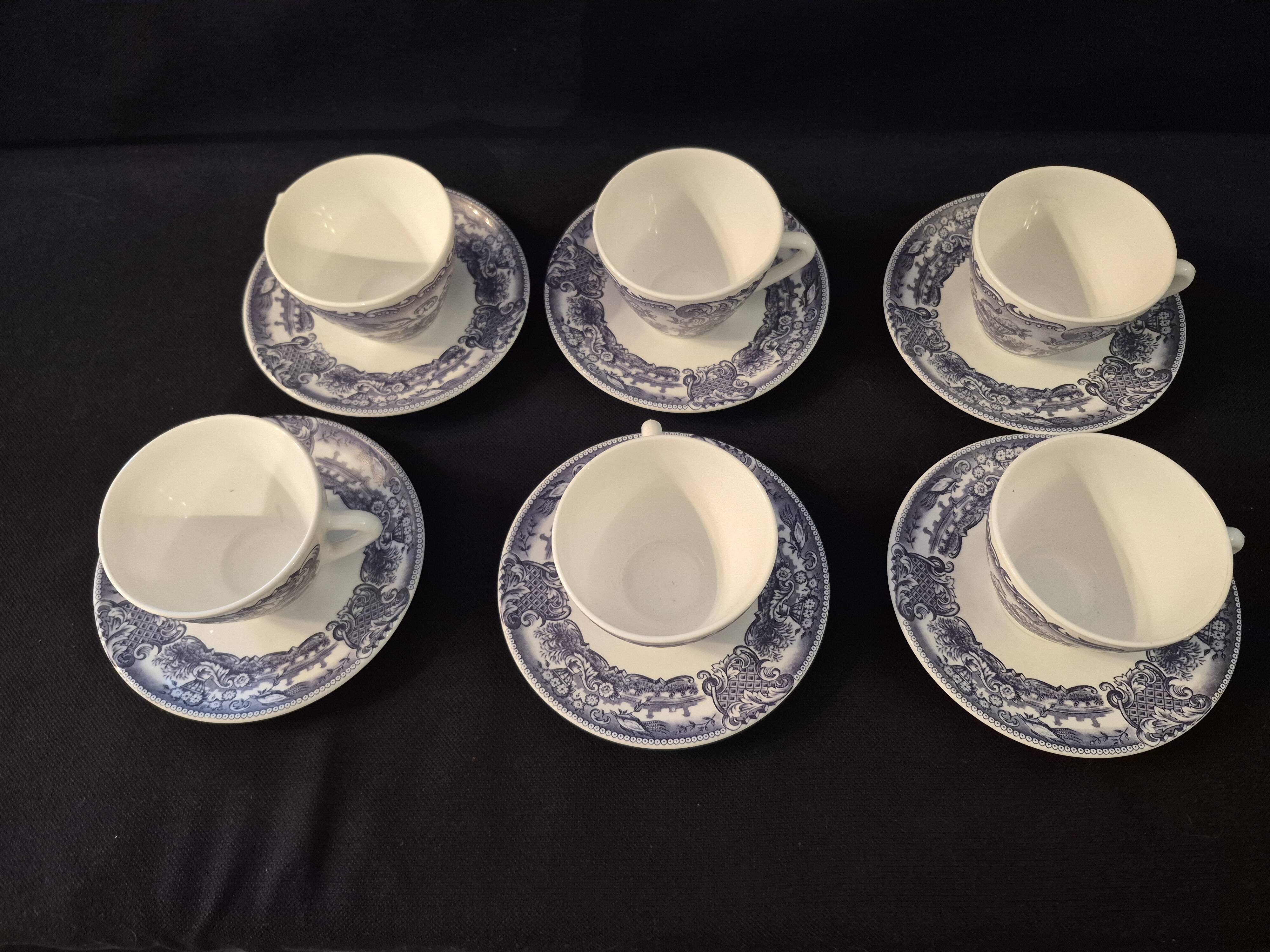 Set of six cups and saucers in opaline, vintage, RIVANEL