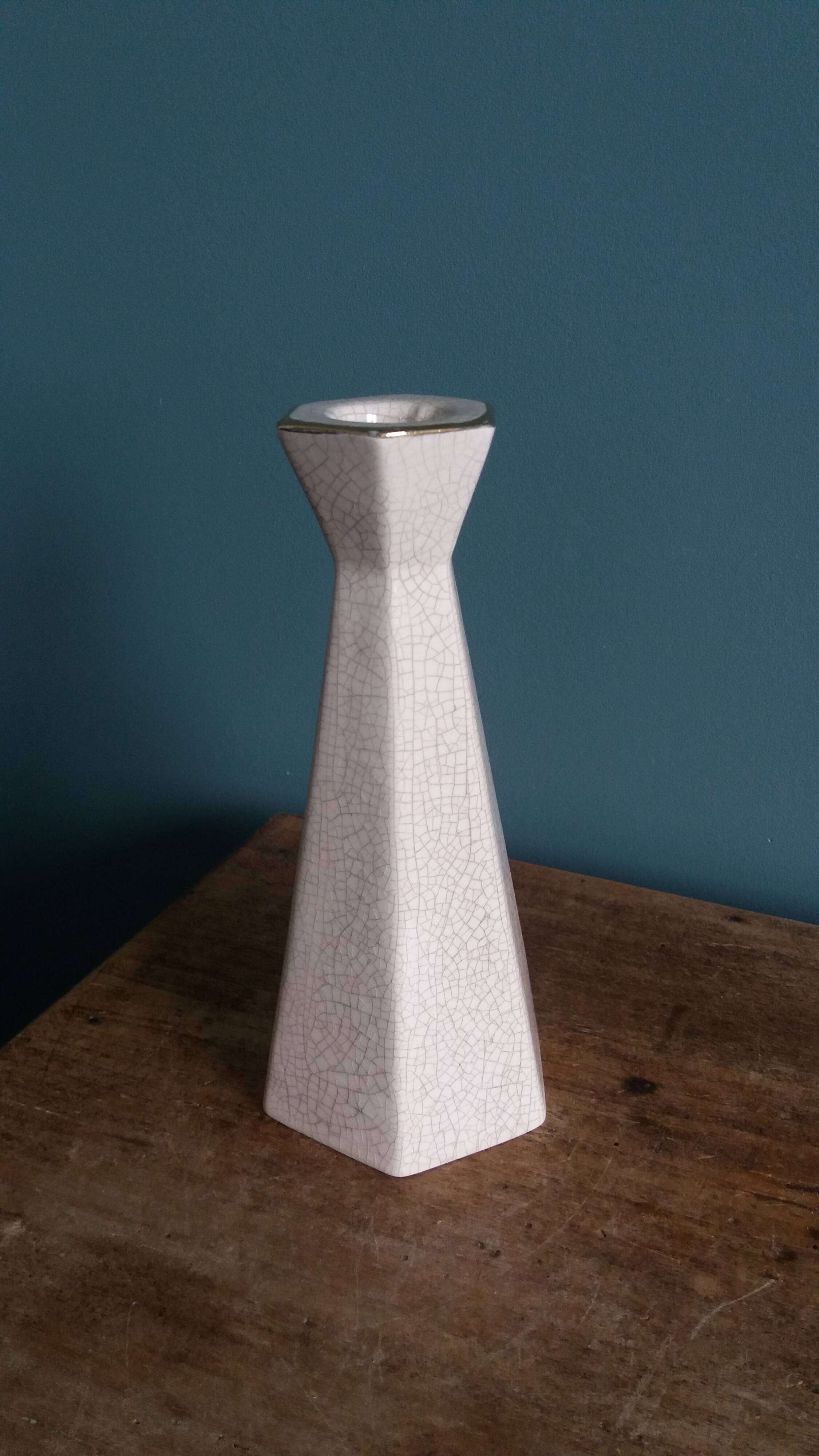 Ceramic candlestick with crackled glaze and gilding, Art Deco