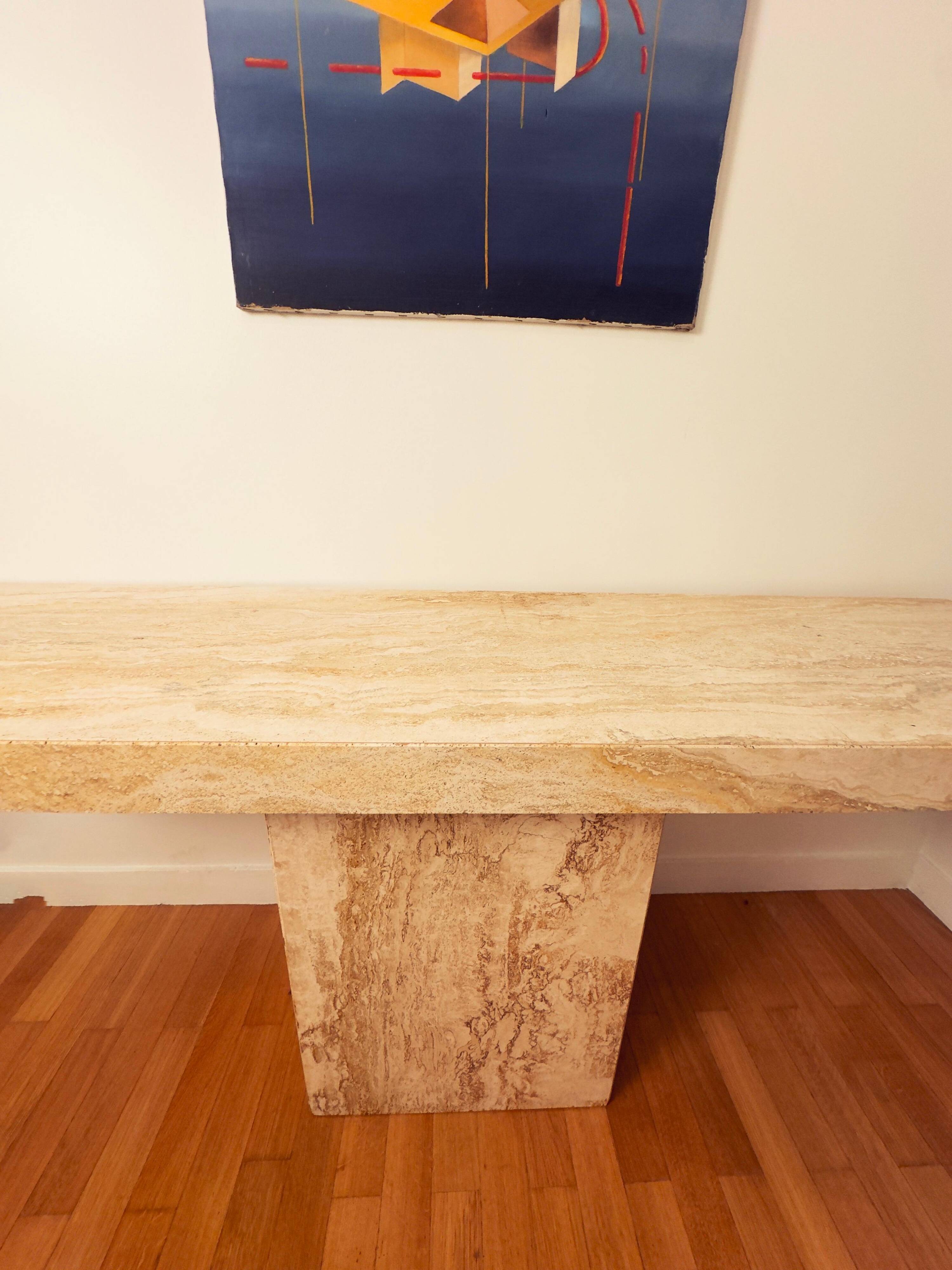 Italian Console Table, Travertine, Mid-Century Modern, 1970s Design