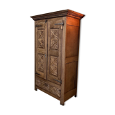 Ancienne armoire en chêne  régionaliste brutaliste XIX eme