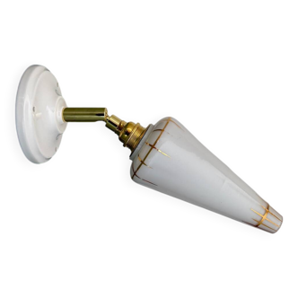 Vintage tulip wall lamp in white opaline with gold trim