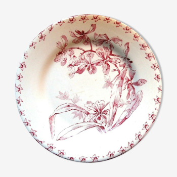 Art Nouveau Terre de Fer Plate Opaque Porcelain GIEN in pink: ORCHIDEES