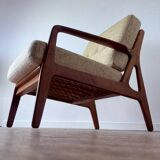 Vintage 80s Scandinavian armchair – wood and beige tweed