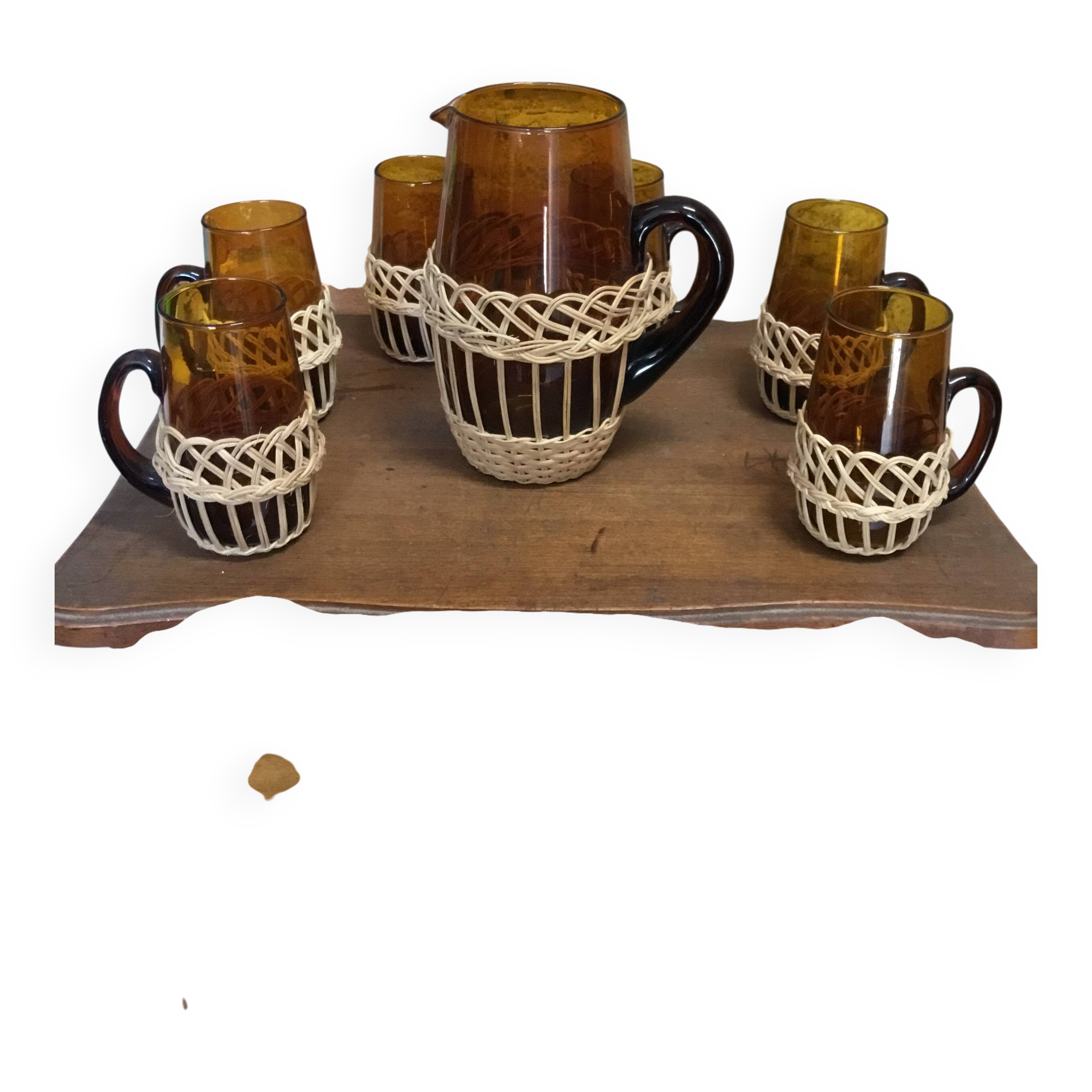 Service a orangeade verre marron et osier