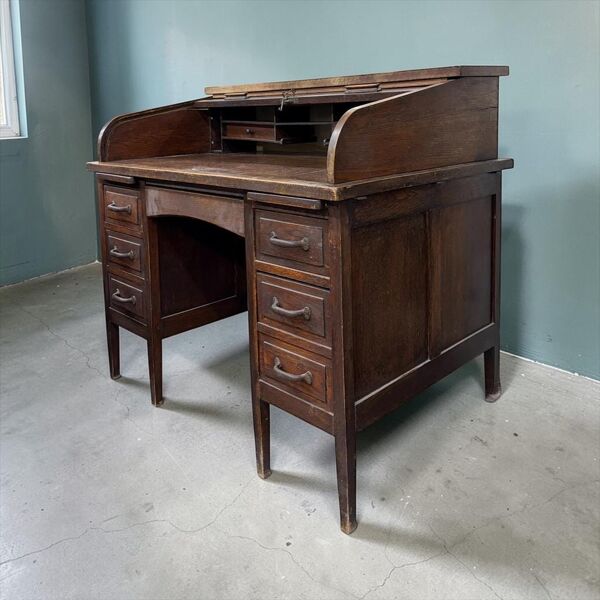 Bureau américain vintage en bois avec volet roulant