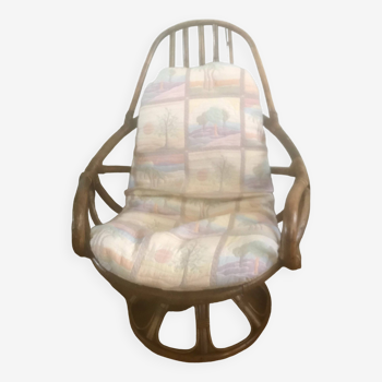 Fauteuil bambou pivotant 1980 rotin