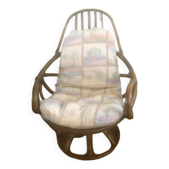 Swivel bamboo armchair 1980 rattan