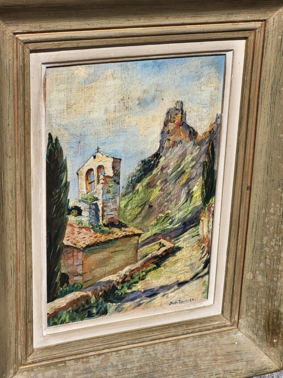 Antique 19th Century Landscape Church Steeple Oil Painting