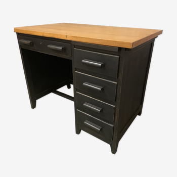 Ancien bureau chêne 1950 patine noir