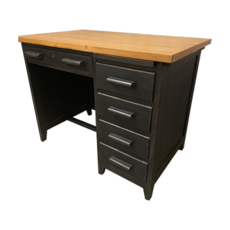 Ancien bureau chêne 1950 patine noir