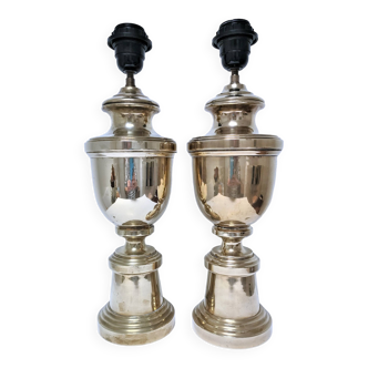 Pair of neoclassical solid brass lamp bases H.41 cm