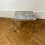 Square coffee table in chromed steel and marble, 1970s design
