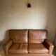 Vintage leather sofa 2 seater convertible caramel color
