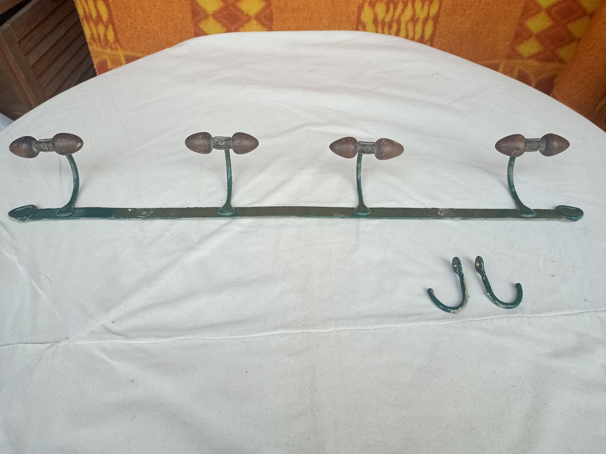 Wall coat rack in metal and old wood