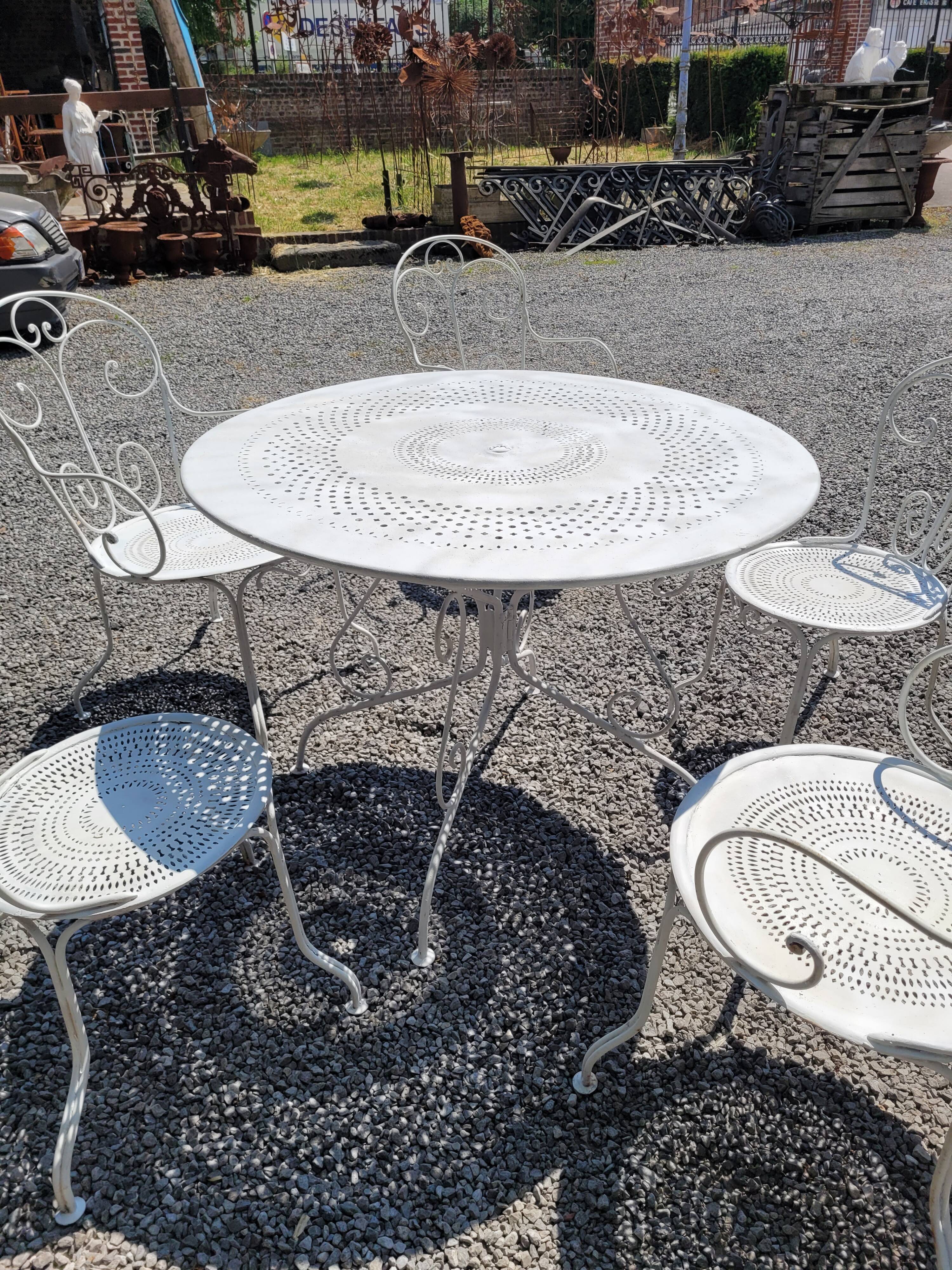 Old wrought iron garden furniture 3 armchairs + 2 chairs