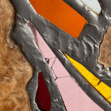 Carved wooden lamp and stained glass