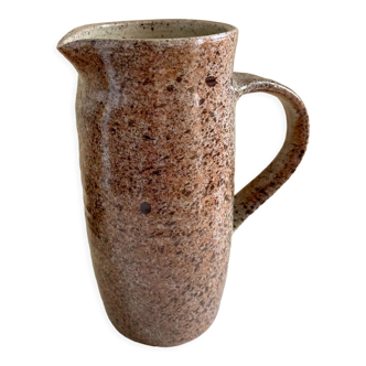 Ceramic pitcher signed speckled beige pink gray black