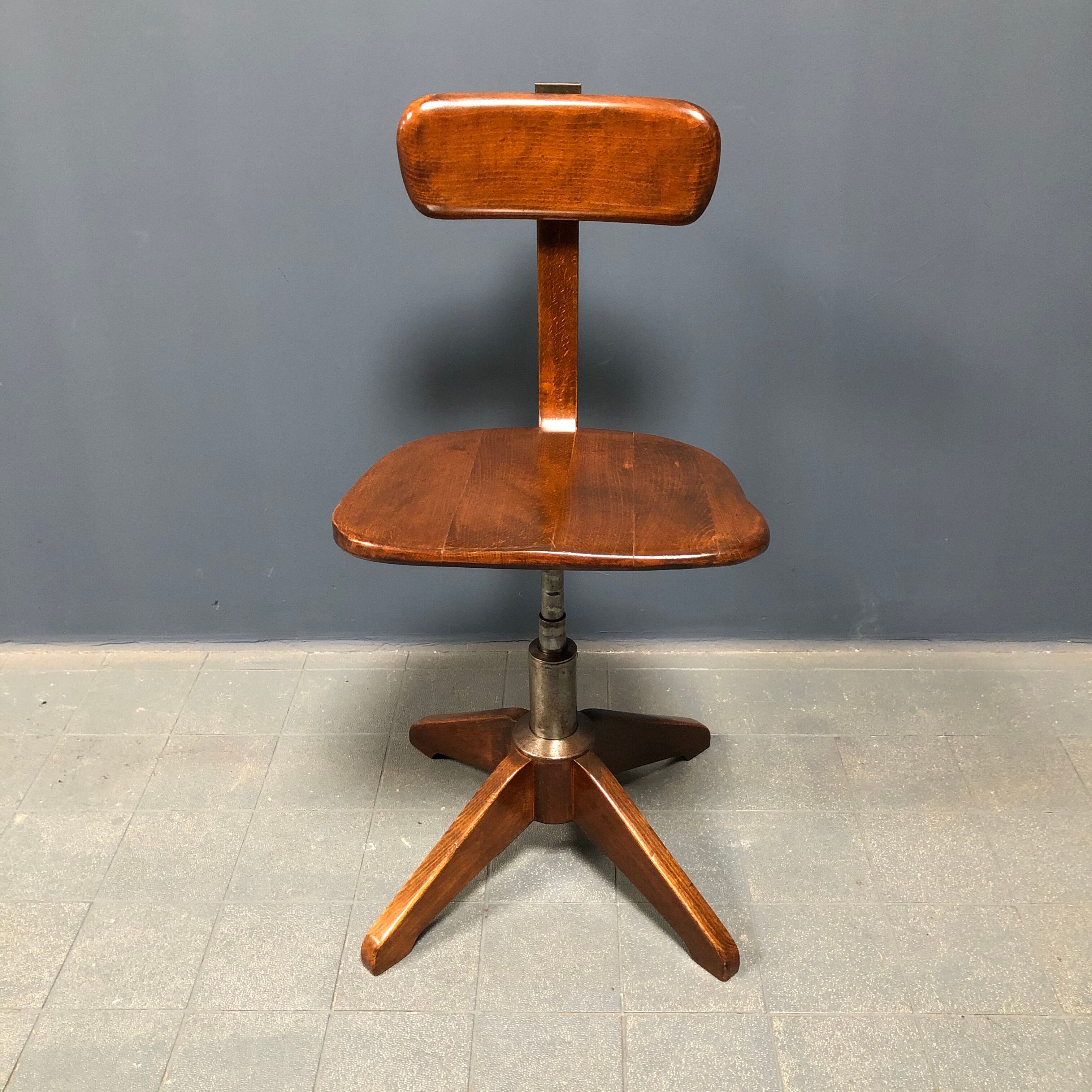 Brown beech wooden Albert Stoll atelier or desk chair from the 1920s