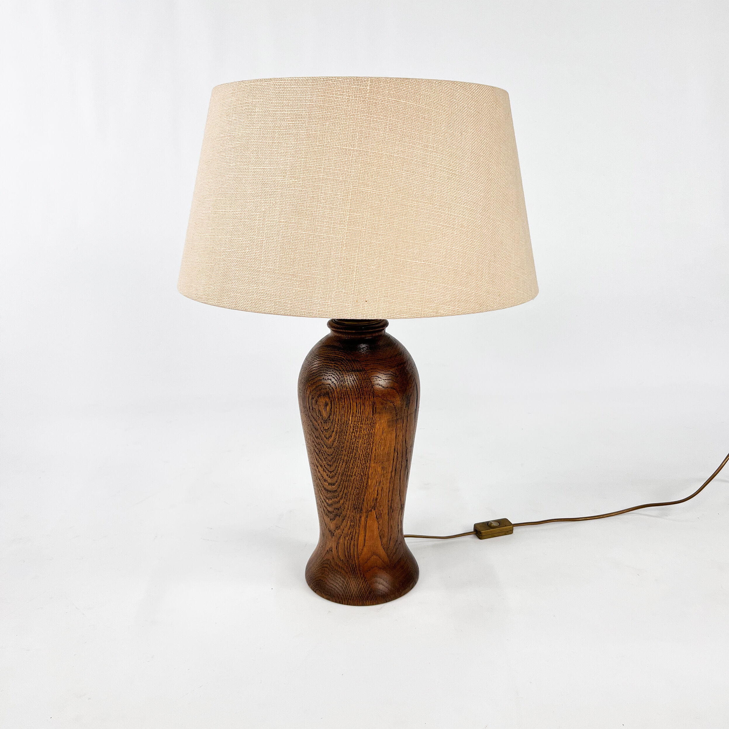 Vintage Oak Wooden Table Lamp, 1950s