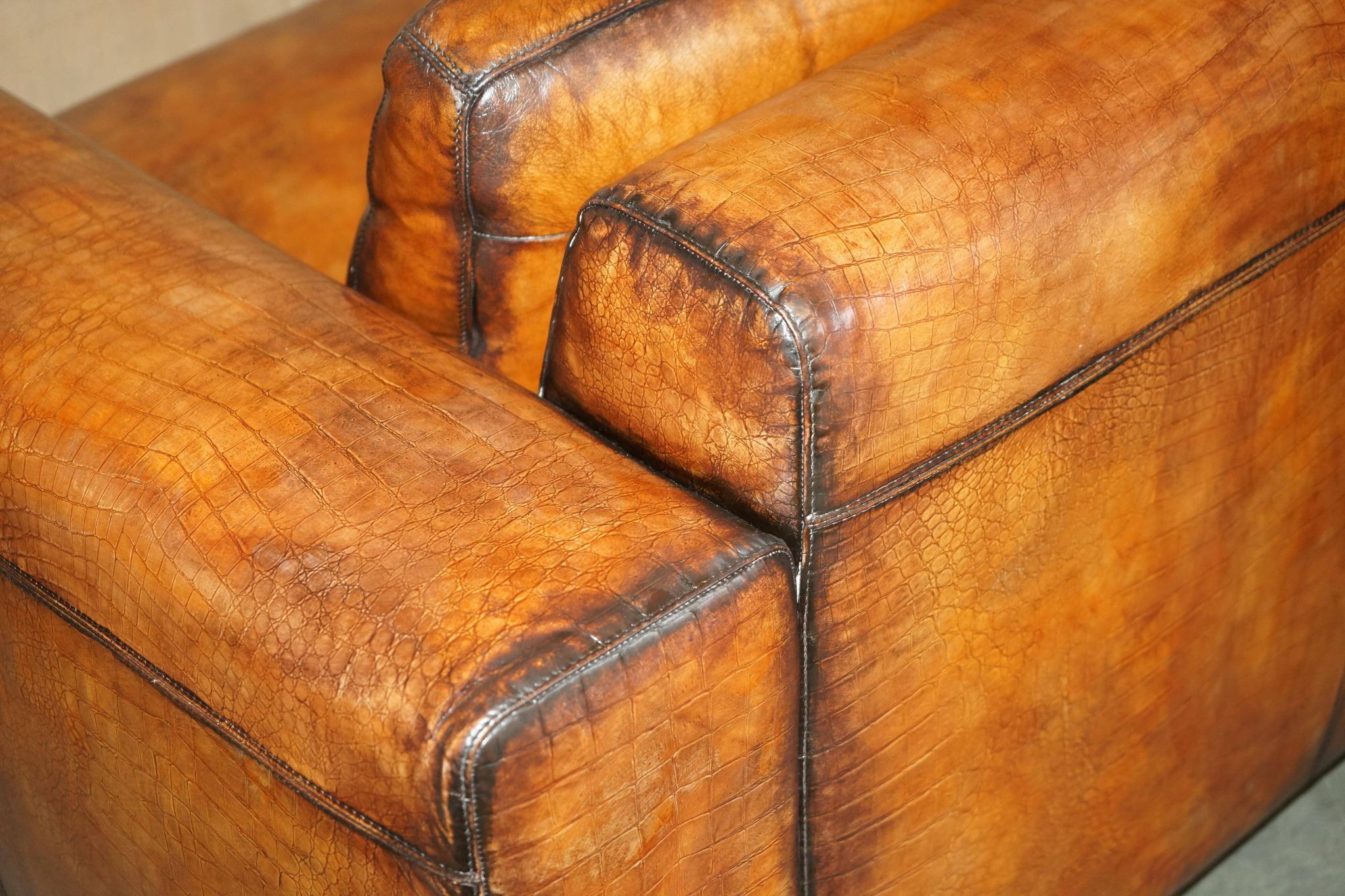 Fendi canapé in embossed crocodile leather, hand-patinated and dyed.