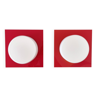 Paire d'appliques italiennes en plexiglass et opaline 1980