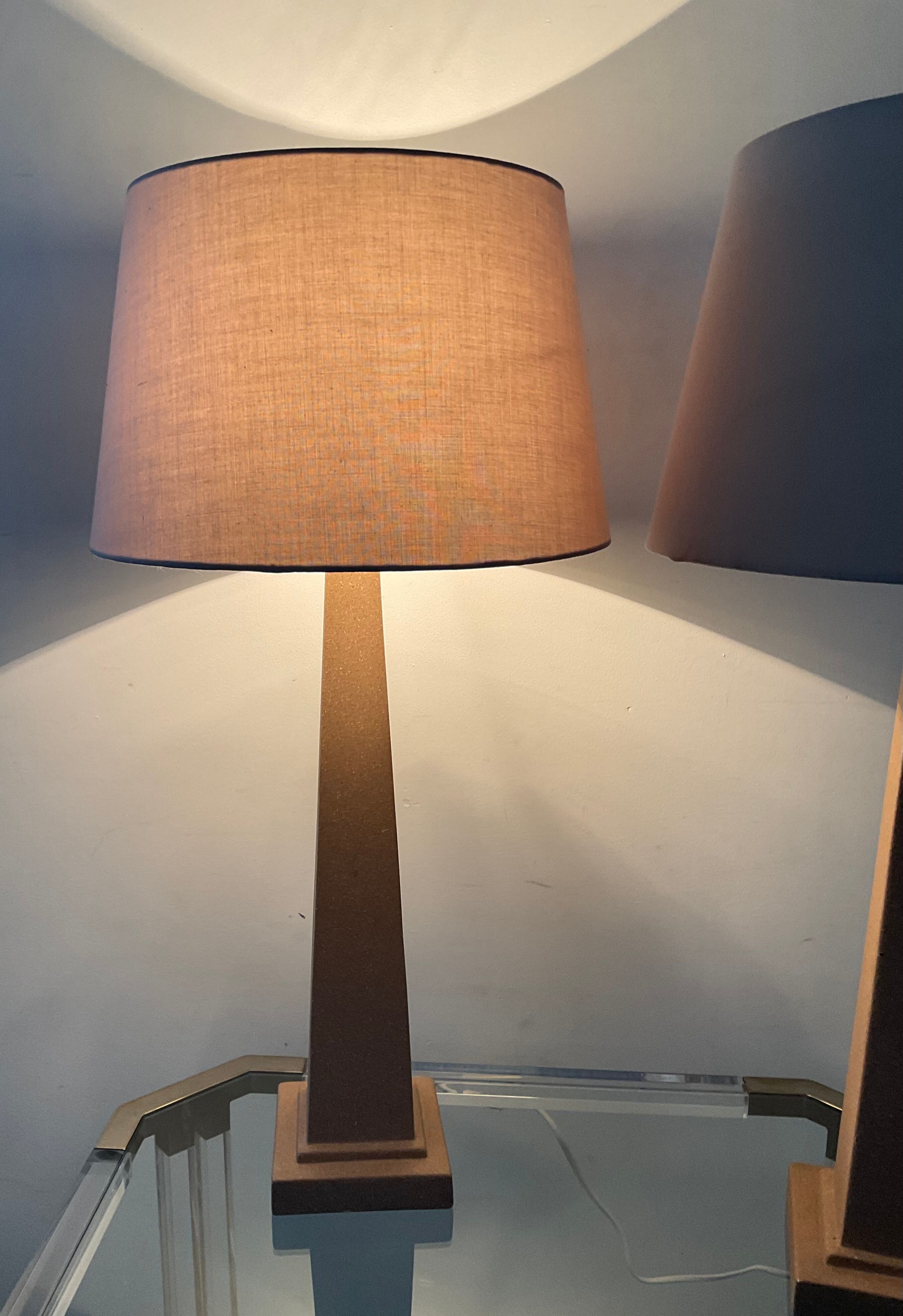 Pair of vintage terracota ceramic column lamps