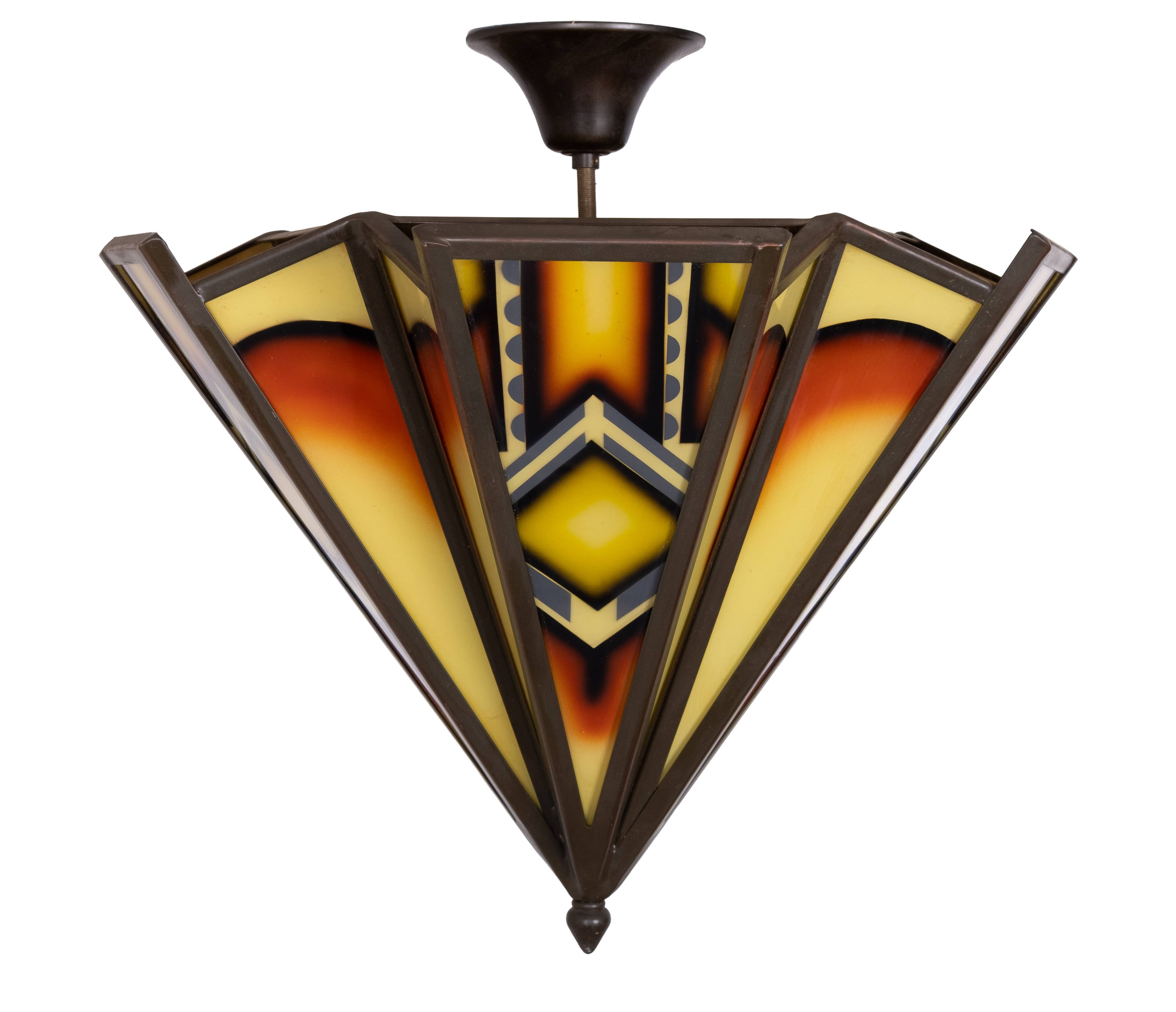 Amsterdam school Dutch Art Deco Stained Glass Chandelier Holland