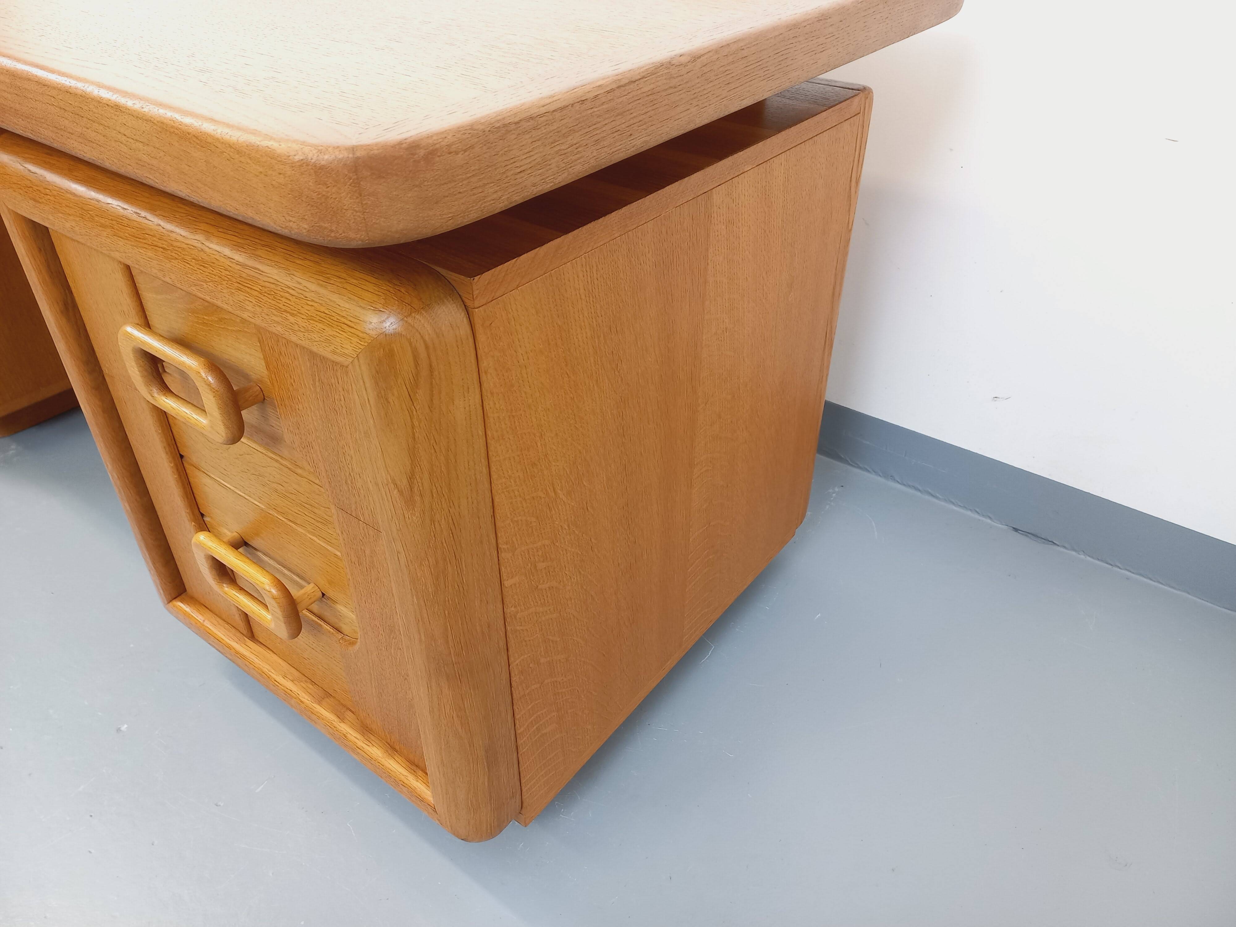 Large vintage double-sided executive desk in oak wood from the 70s