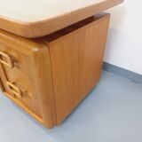 Grand bureau de direction double-face vintage en bois de chêne années 70
