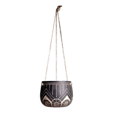 Pot de fleurs suspendu Sgraffito en argile & corde