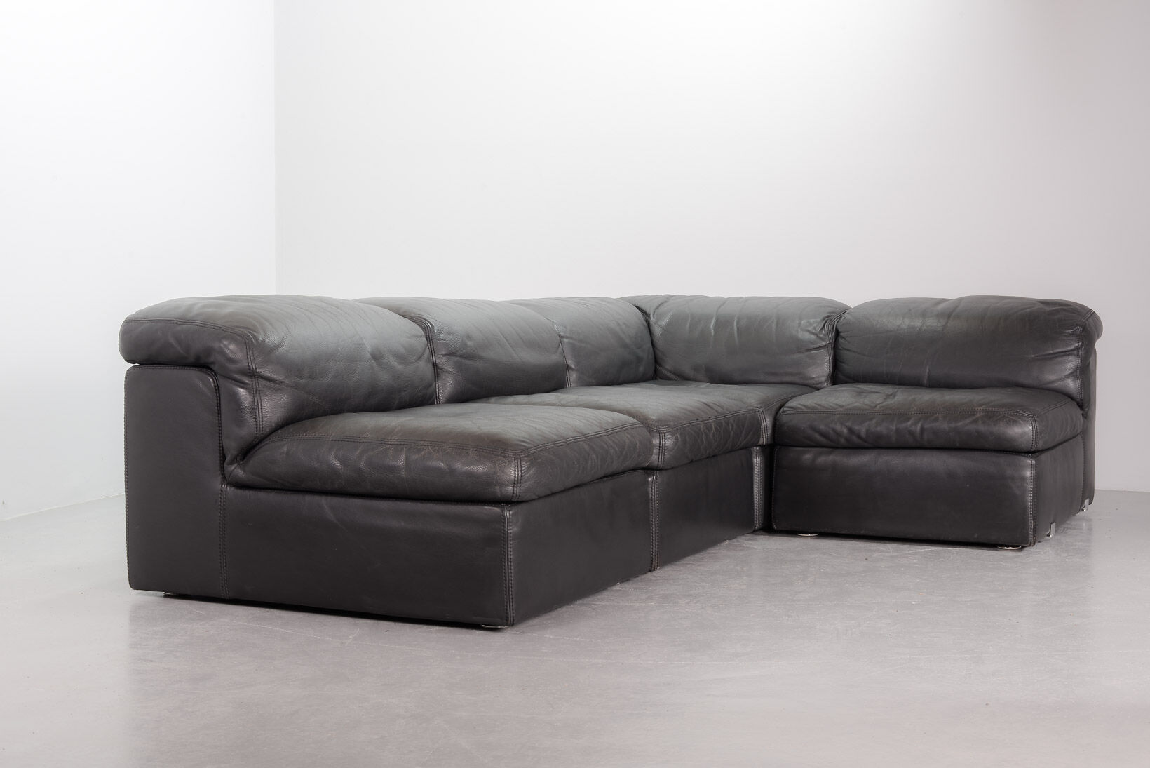 Durlet 'Jeep' Modular Sofa in Anthracite Grey Leather, Belgium 1970s