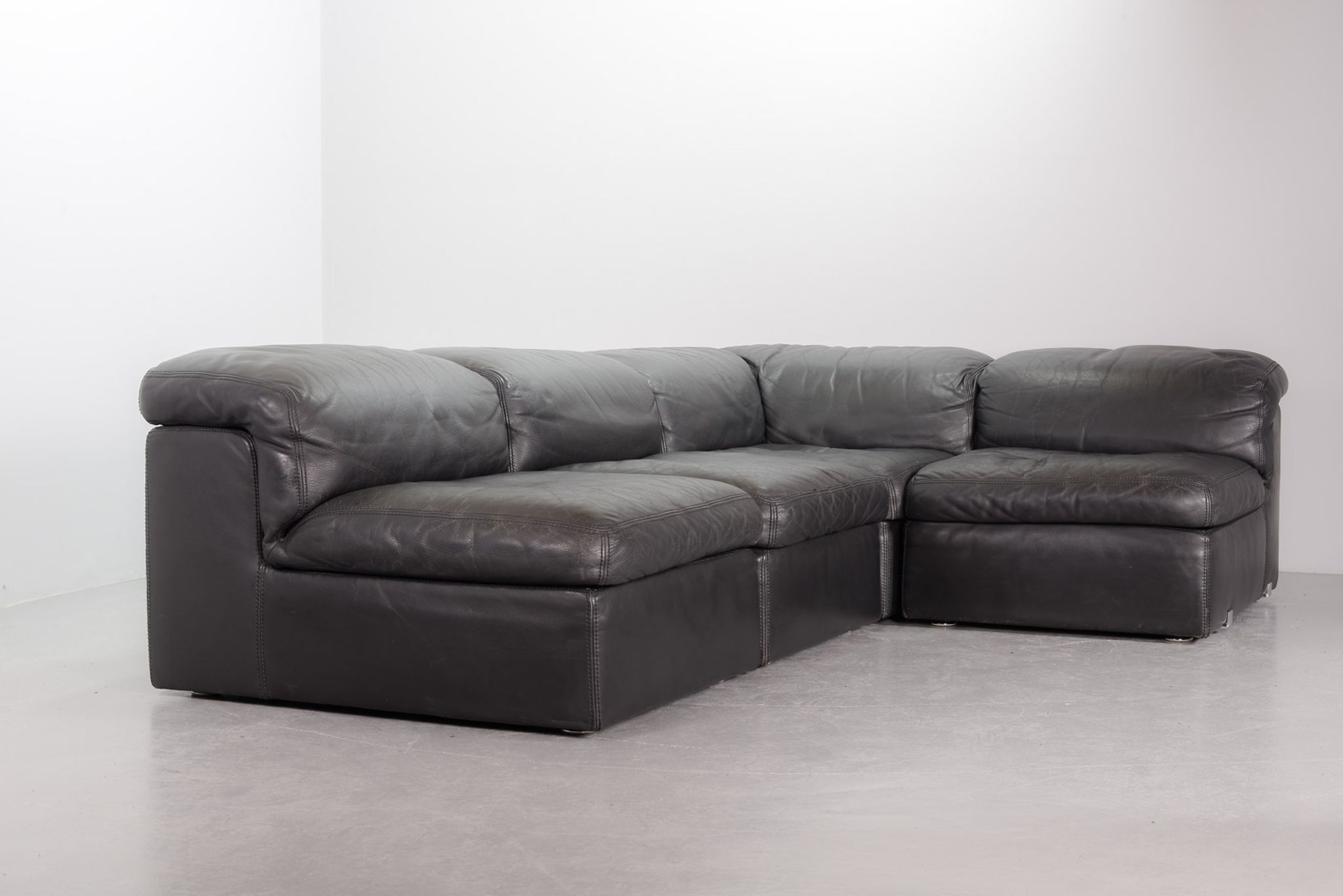 Durlet 'Jeep' Modular Sofa in Anthracite Grey Leather, Belgium 1970s