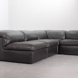 Durlet 'Jeep' Modular Sofa in Anthracite Grey Leather, Belgium 1970s
