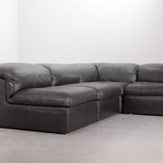 Durlet 'Jeep' Modular Sofa in Anthracite Grey Leather, Belgium 1970s