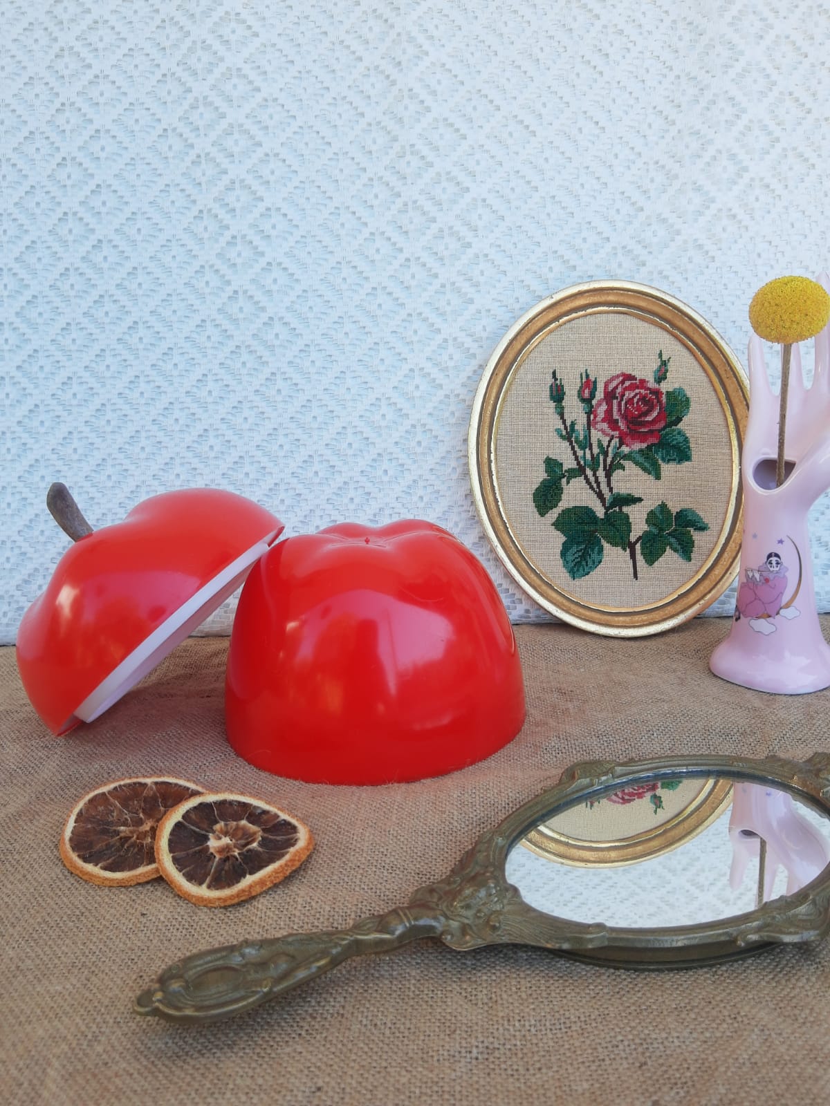 Seau pomme à glacons rouge vintage