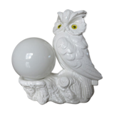 Owl lamp, ceramic owl and opaline ball 70s