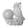 Owl lamp, ceramic owl and opaline ball 70s