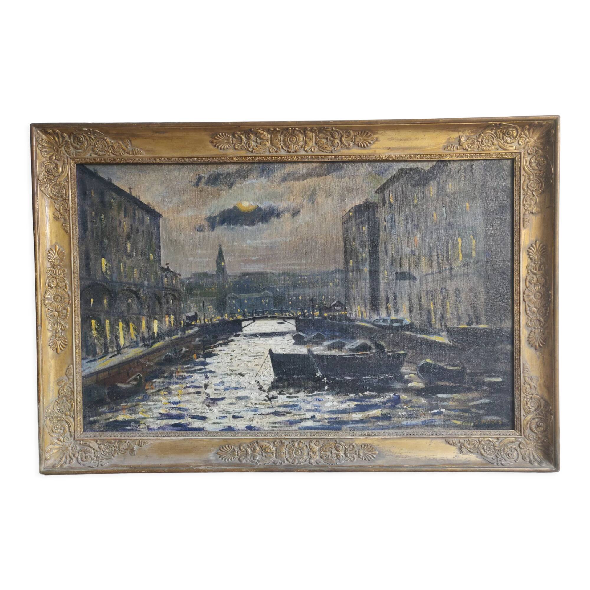 Painting venice by night oil on canvas j peters xixth century