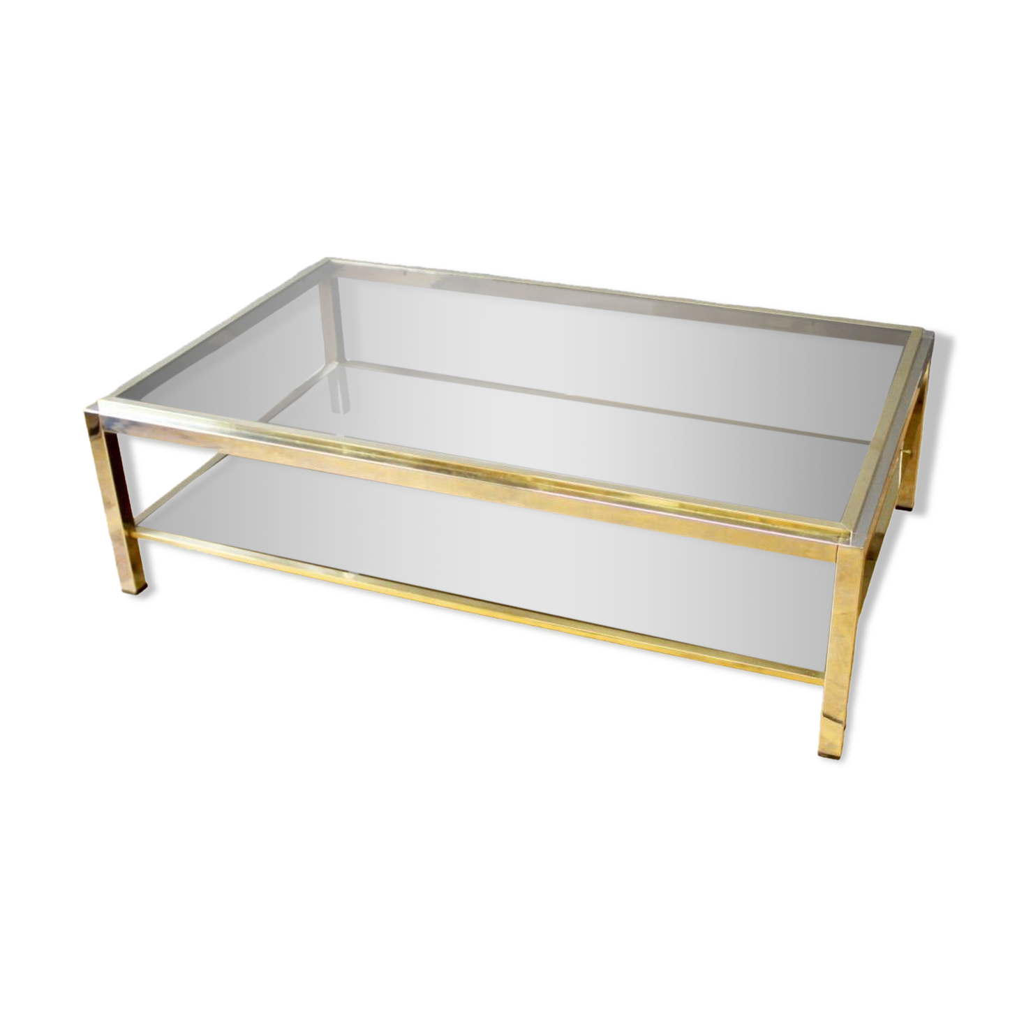 Table basse à double plateaux en chrome et doré vers 1970